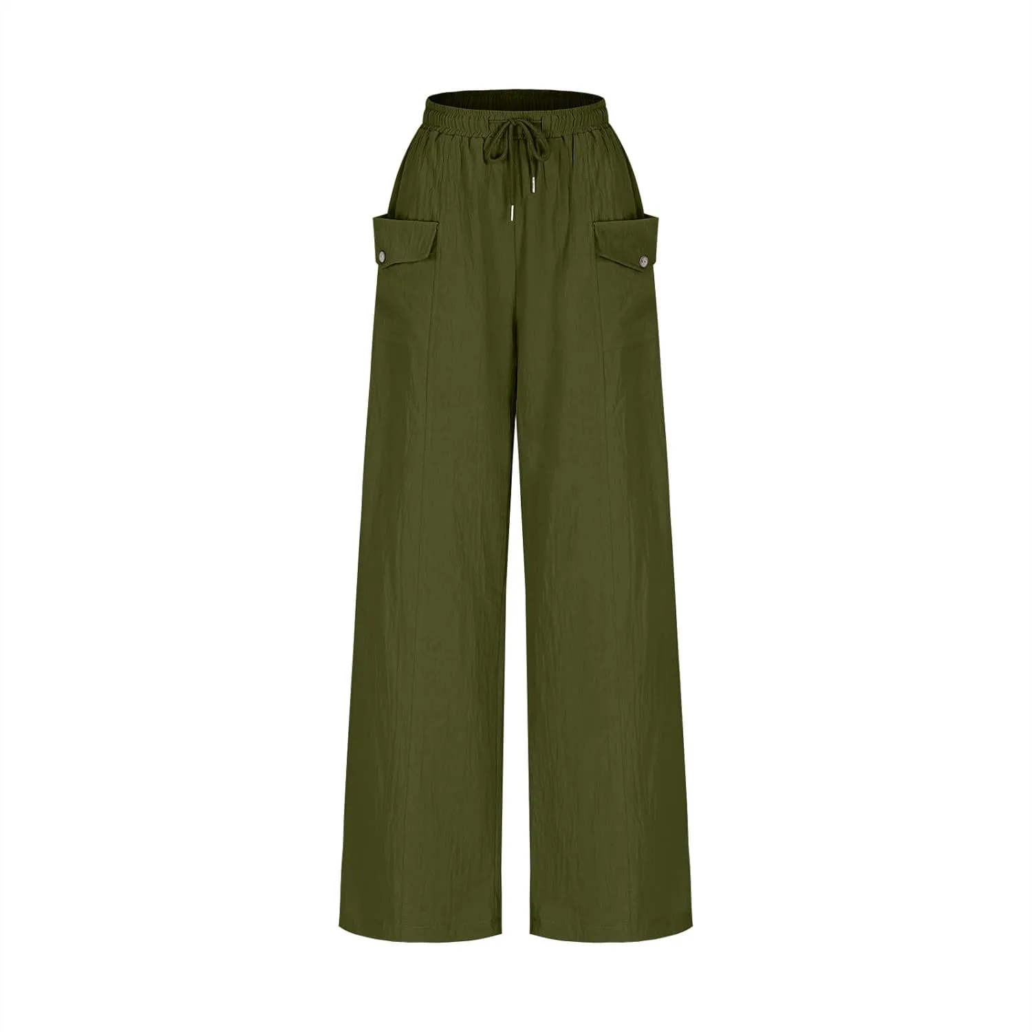 Women Summer Boho Cargo Pants Cotton Linen Baggy Wide Leg Beach Trousers Drawstring Waist Culottes with Pockets