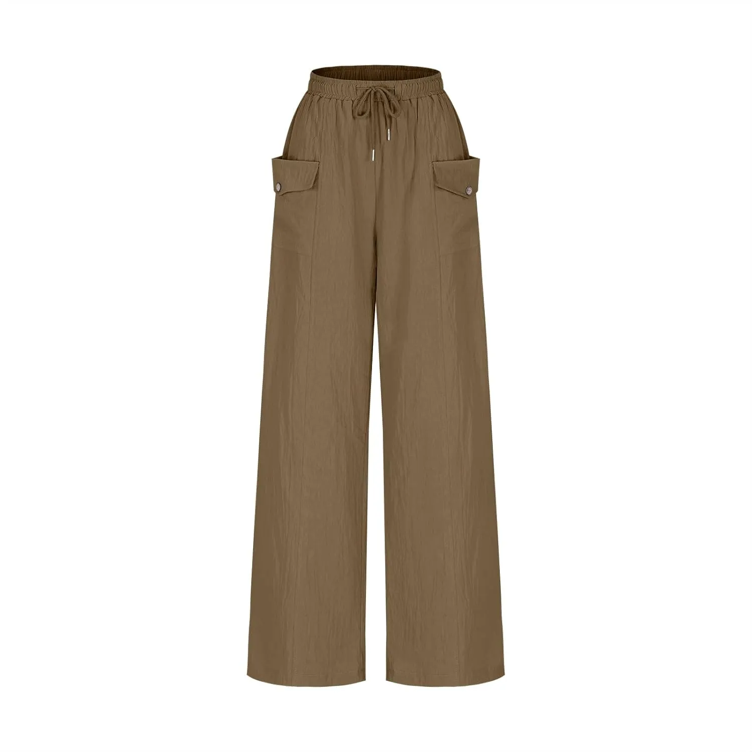 Women Summer Boho Cargo Pants Cotton Linen Baggy Wide Leg Beach Trousers Drawstring Waist Culottes with Pockets