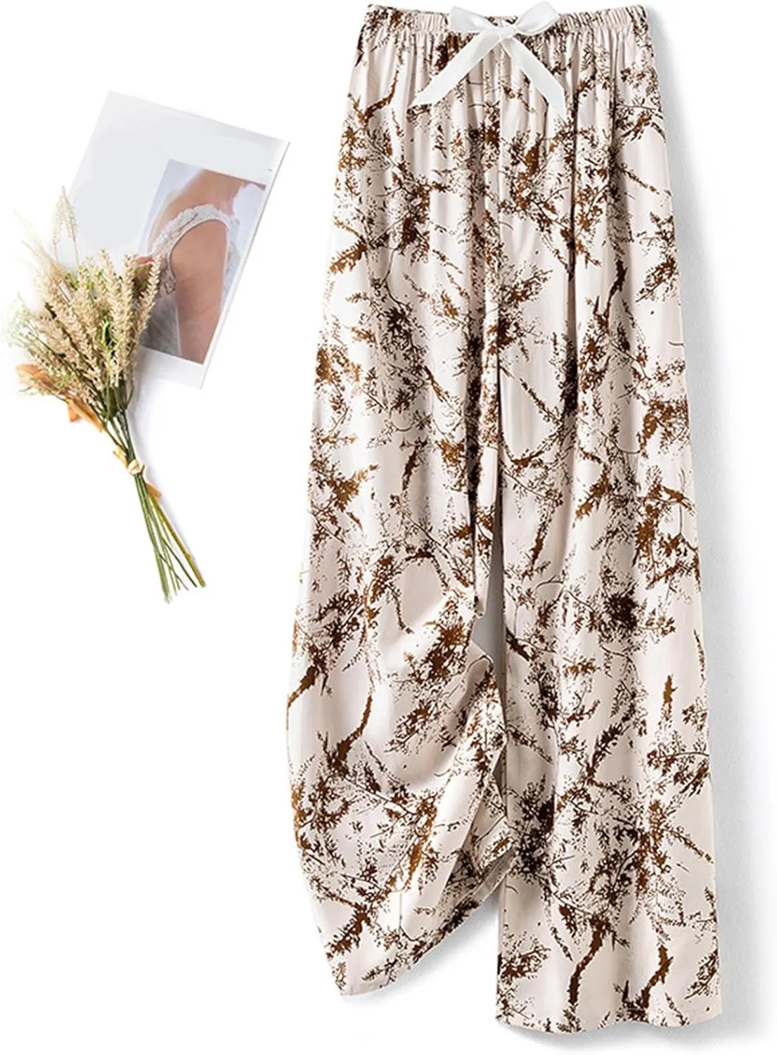 Women Summer Boho Palazzo Pants Flowy Baggy High Waisted Wide Leg Lounge Pants Stylish Floral Print Pajama Trousers