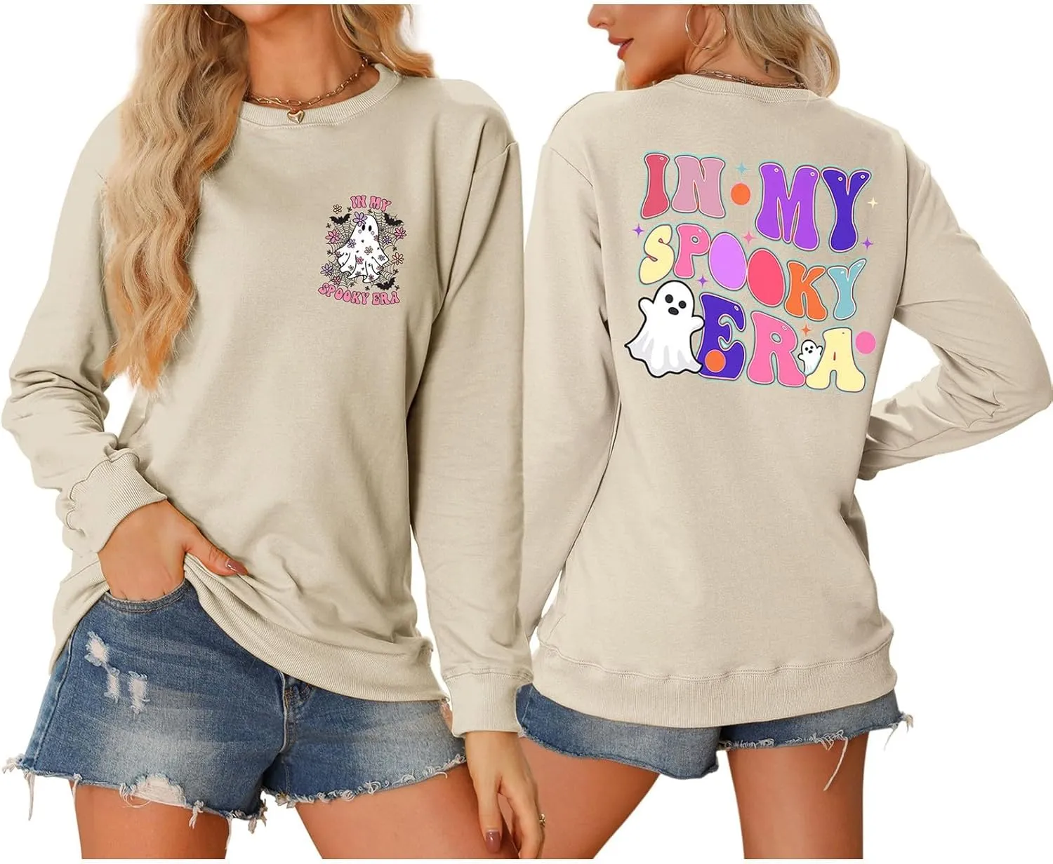 Women Sweater Printed Halloween Pullover Hoodie No Hoodie Casual Fit Basics Womens Clothing Women Lightweight