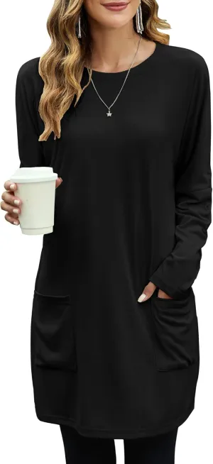 Women Tunics or Tops to Wear with Leggings Loose Fit Long Sleeve Shirt Casual Sweatshirt Fall Outfits with Pocket