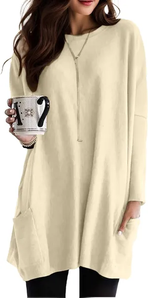 Women Tunics or Tops to Wear with Leggings Loose Fit Long Sleeve Shirt Casual Sweatshirt Fall Outfits with Pocket