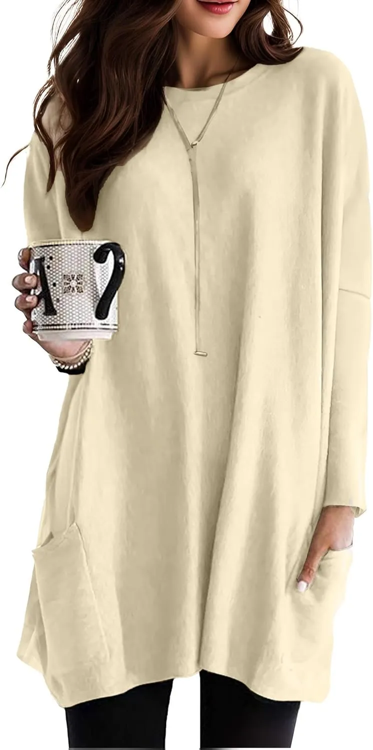 Women Tunics or Tops to Wear with Leggings Loose Fit Long Sleeve Shirt Casual Sweatshirt Fall Outfits with Pocket