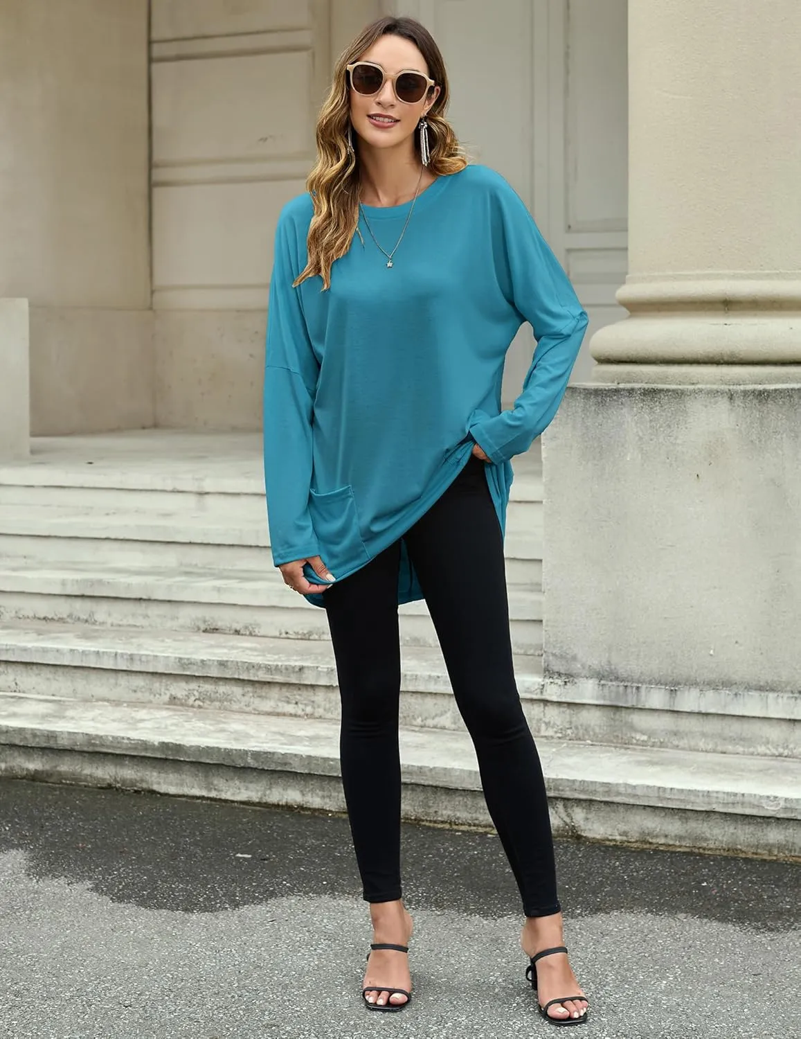 Women Tunics or Tops to Wear with Leggings Loose Fit Long Sleeve Shirt Casual Sweatshirt Fall Outfits with Pocket