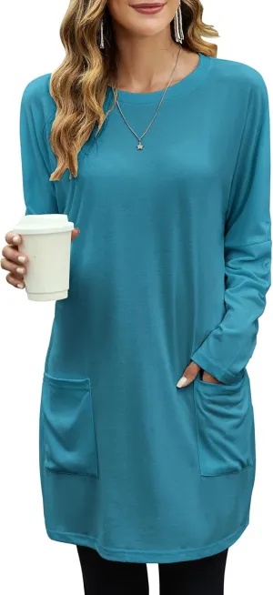 Women Tunics or Tops to Wear with Leggings Loose Fit Long Sleeve Shirt Casual Sweatshirt Fall Outfits with Pocket