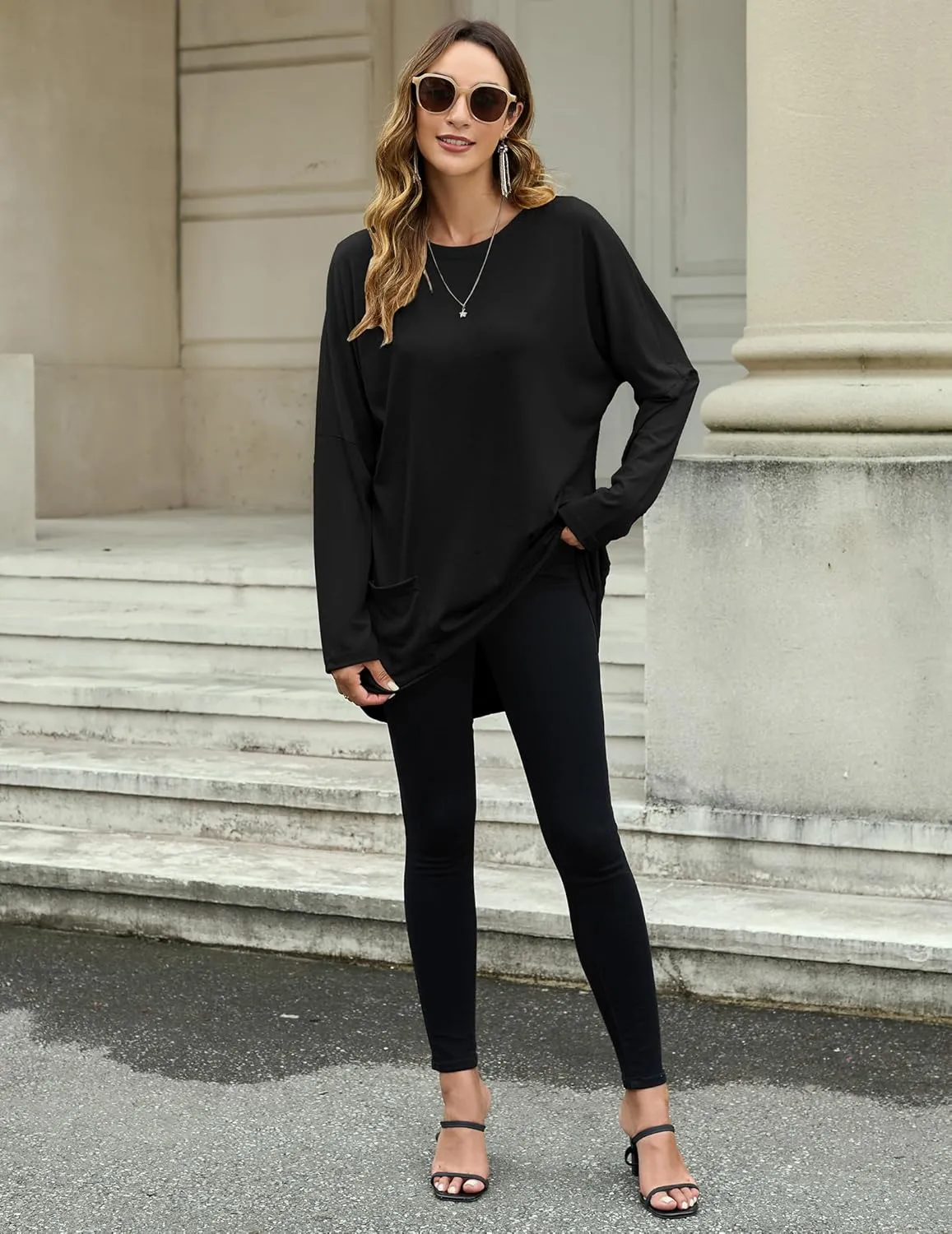 Women Tunics or Tops to Wear with Leggings Loose Fit Long Sleeve Shirt Casual Sweatshirt Fall Outfits with Pocket