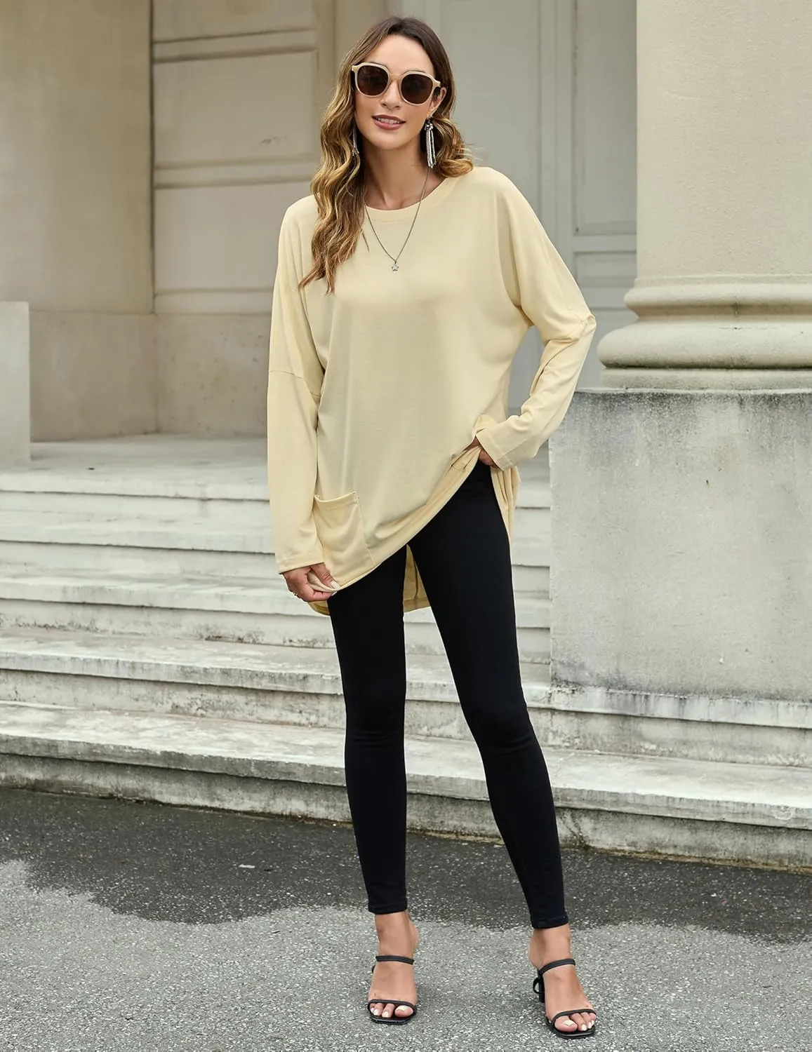 Women Tunics or Tops to Wear with Leggings Loose Fit Long Sleeve Shirt Casual Sweatshirt Fall Outfits with Pocket