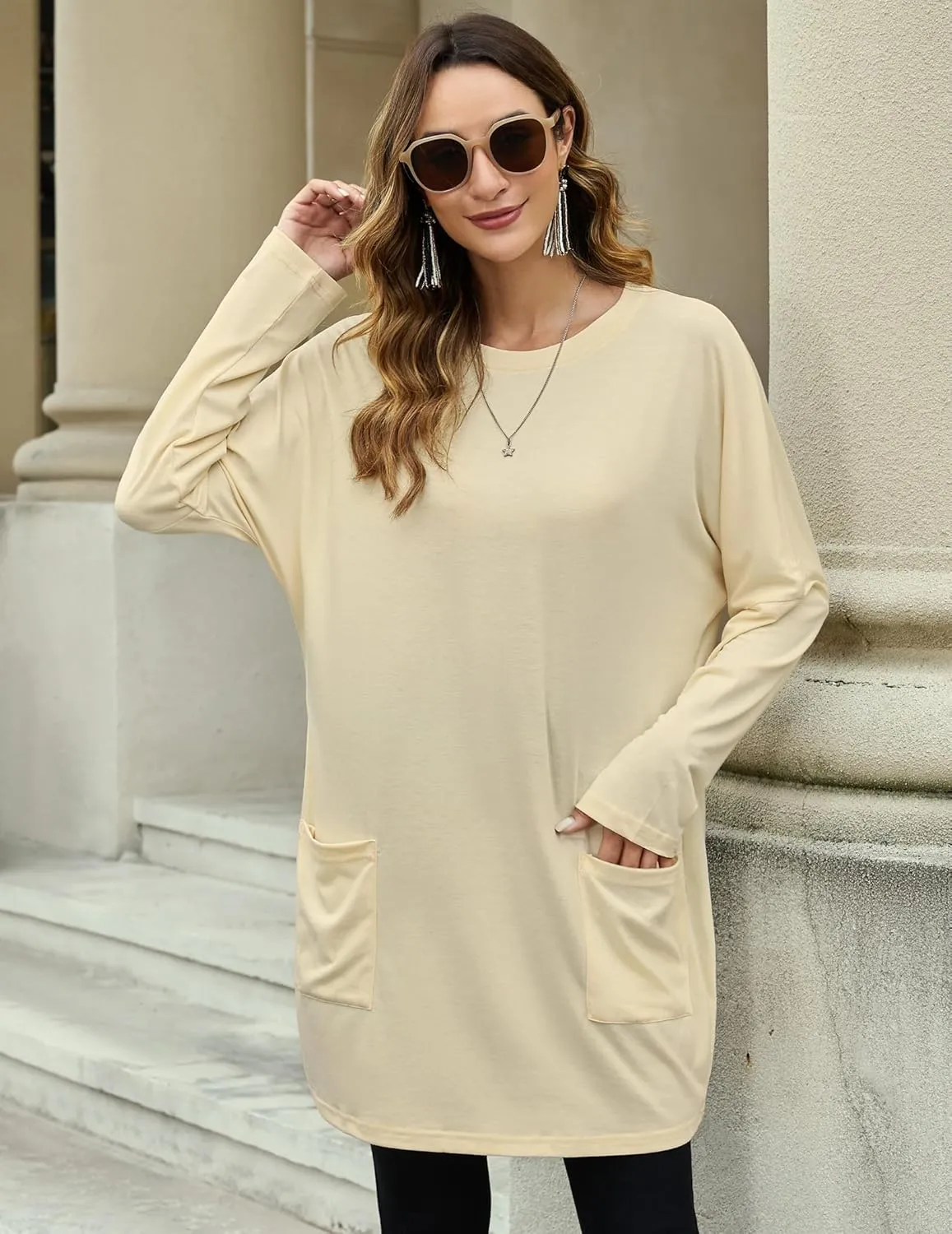 Women Tunics or Tops to Wear with Leggings Loose Fit Long Sleeve Shirt Casual Sweatshirt Fall Outfits with Pocket