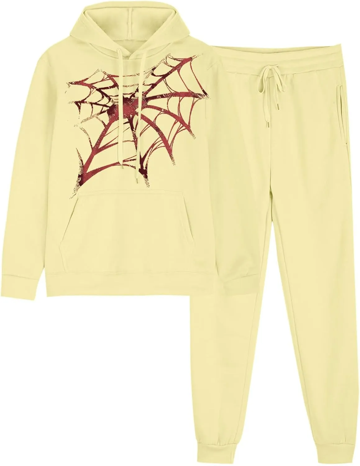 Women Y2k Sweatsuits Spider Web Hoodies Vintage Oversized Long Sleeve Sweatshirt and Pant Teen Girls Cute Streetwear