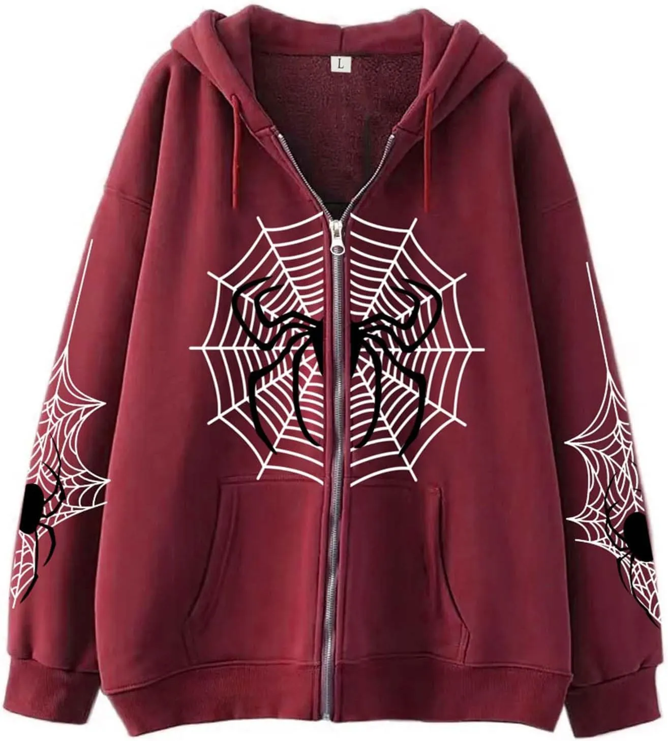 Women Zip Up Y2k Oversized Hoodie Spider Graphic Full Zipper Sweatshirt Teen Girls Grunge Streetwear Jacket
