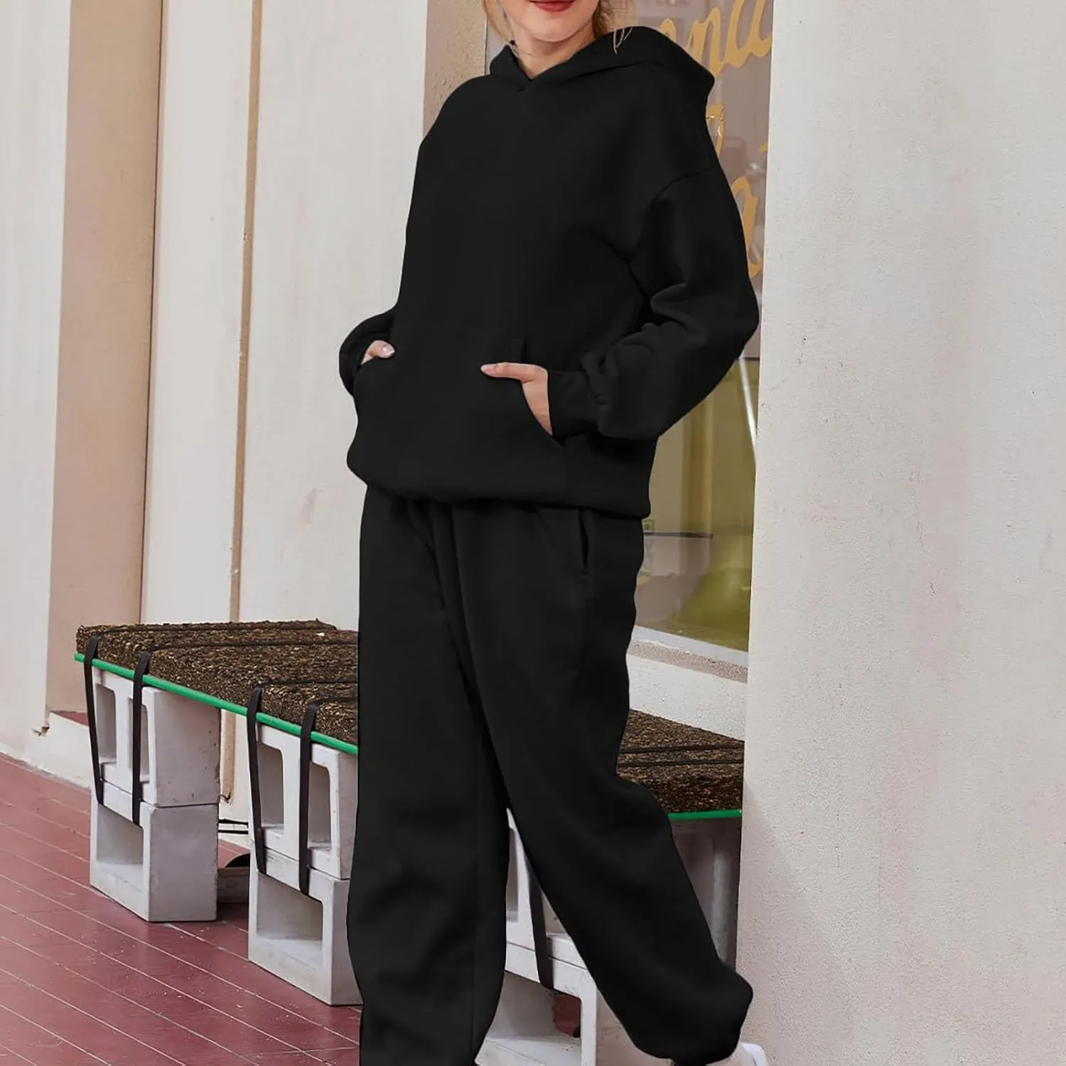 Womens 2 Piece Outfits Lounge Hoodie Sweatsuit Sets Oversized Sweatshirt Baggy Fall Fashion Sweatpants with Pockets