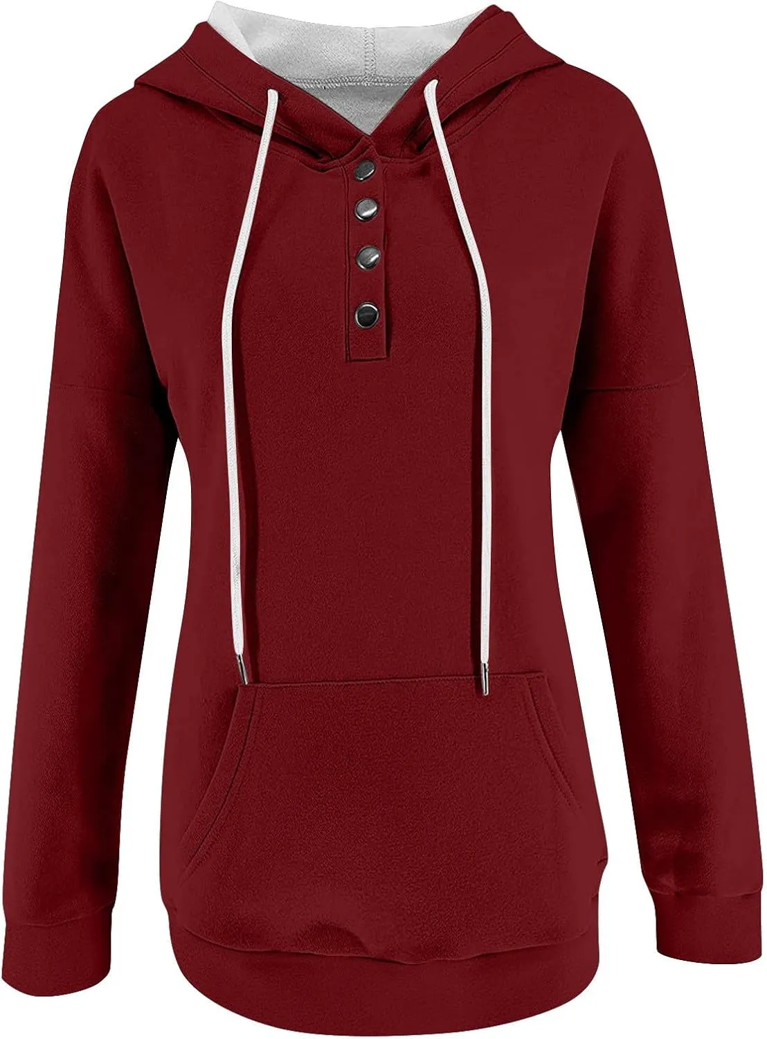 Womens 2024 Hooded Casual Button Collar Drawstring Hoodies Fall Fashion Plain Tunic Hoodies Sweatshirts