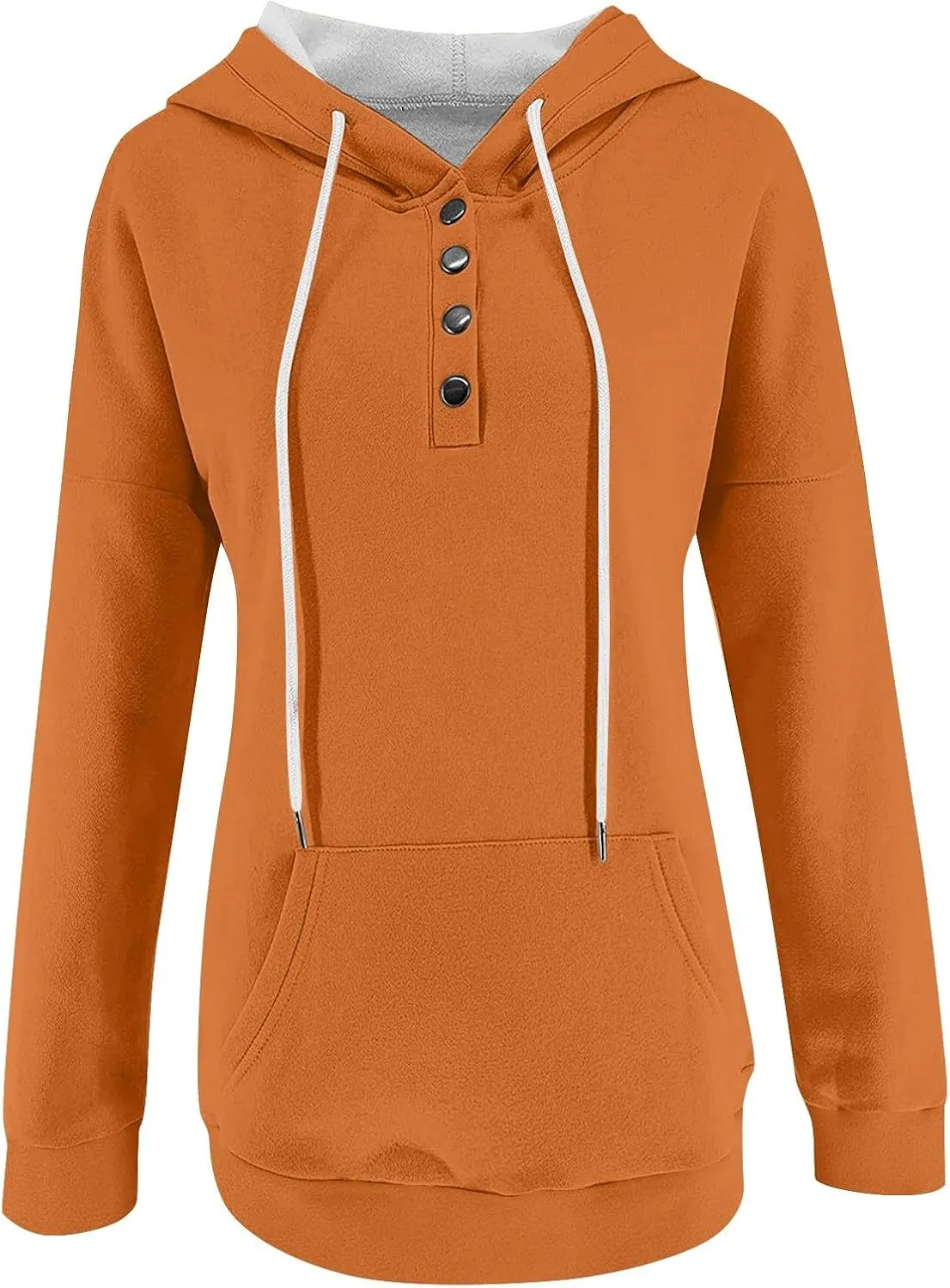 Womens 2024 Hooded Casual Button Collar Drawstring Hoodies Fall Fashion Plain Tunic Hoodies Sweatshirts