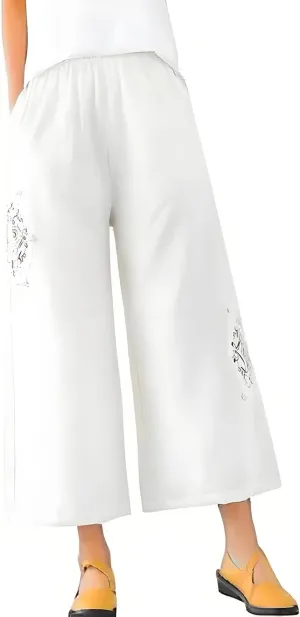 Womens Baggy Linen Pants Summer Trendy High Waist Floral Frint Wide Leg Pant Comfy Lounge Trousers 2025 Beach Vacation