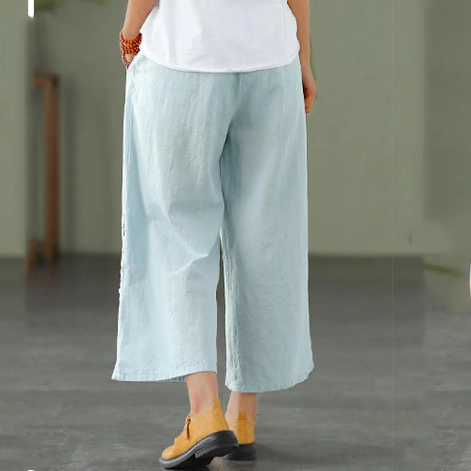 Womens Baggy Linen Pants Summer Trendy High Waist Floral Frint Wide Leg Pant Comfy Lounge Trousers 2025 Beach Vacation