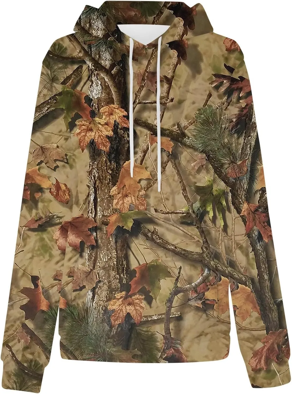 Women's Camo Hoodie Maple-Leaf Print Oversized Sweatshirt Fleece Hooded Sweatshirts with Pocket Classic Pullovers