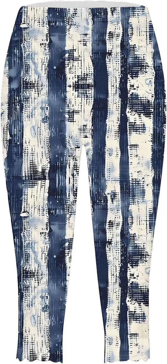 Women's Capri Leggings Floral Print High Waist Capris Pant Tummy Control Knee Length Slim Fit Yoga Cropped Trouser