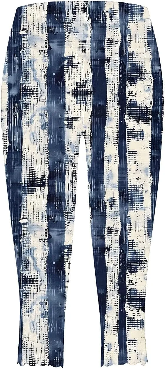 Women's Capri Leggings Floral Print High Waist Capris Pant Tummy Control Knee Length Slim Fit Yoga Cropped Trouser
