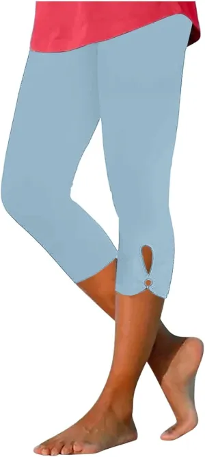 Womens Capri Leggings Summer Plus Size Capris Workout Yoga High Waisted Capri Pants Casual Pull On Capris with Pockets