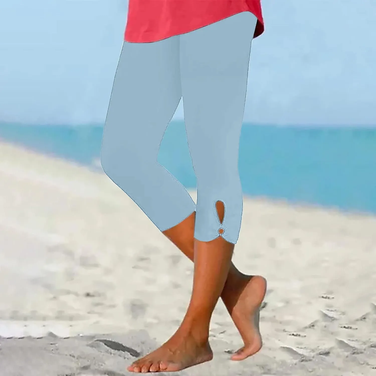 Womens Capri Leggings Summer Plus Size Capris Workout Yoga High Waisted Capri Pants Casual Pull On Capris with Pockets