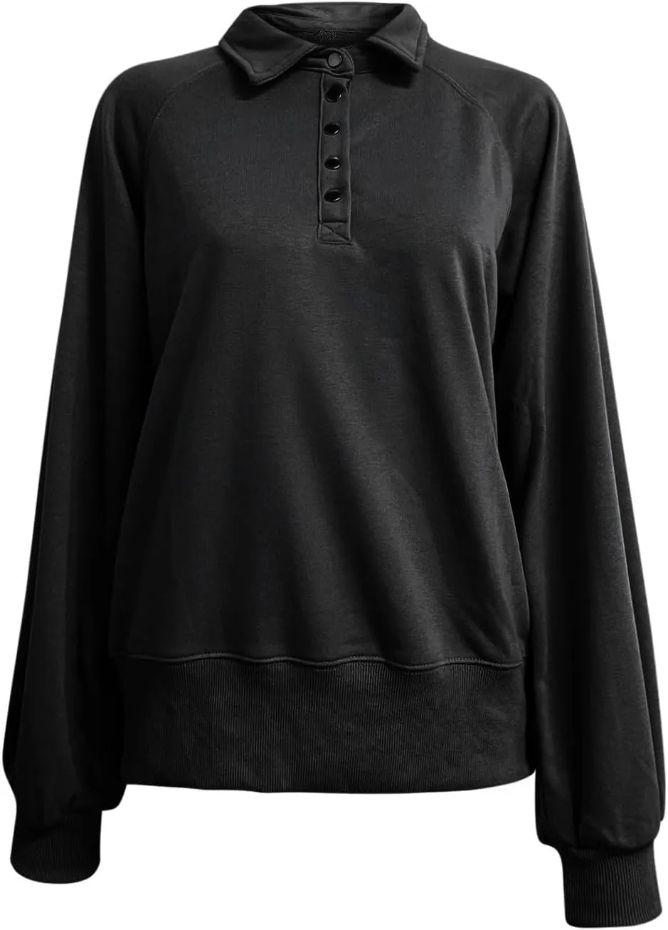 Womens Casual Button v Neck Hoodies Oversized Long Sleeve Hooded Pullover Sweatshirt Tops Fall Fashion Clothes 2023