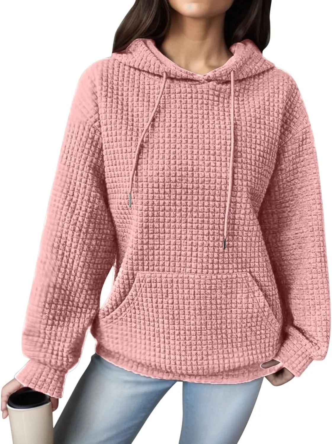 Women's Casual Oversized Hoodies Color Block Long Sleeve Drawstring Sweatshirt Solid Loose Pullover Tops with Pocket