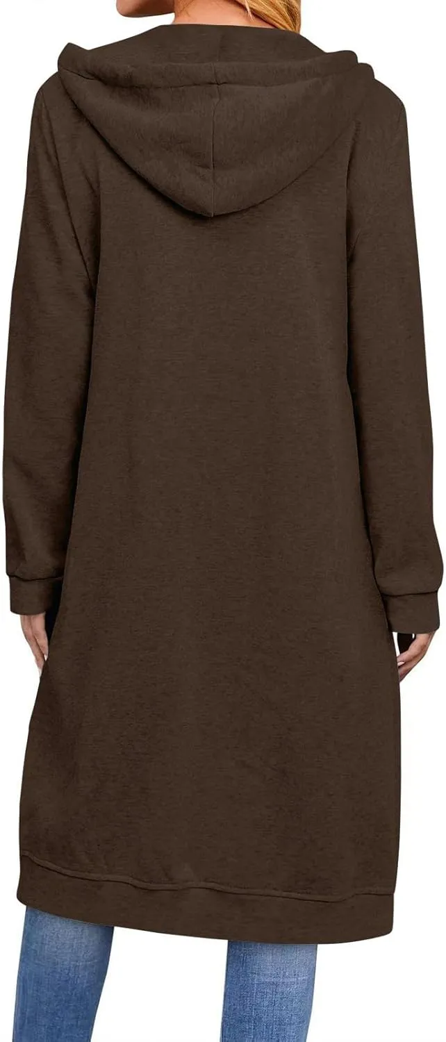 Women's Casual Pockets Zip up Hoodies Longwear Tunic Sweatshirt Oversized Long Hoodie Jacket with Pockets