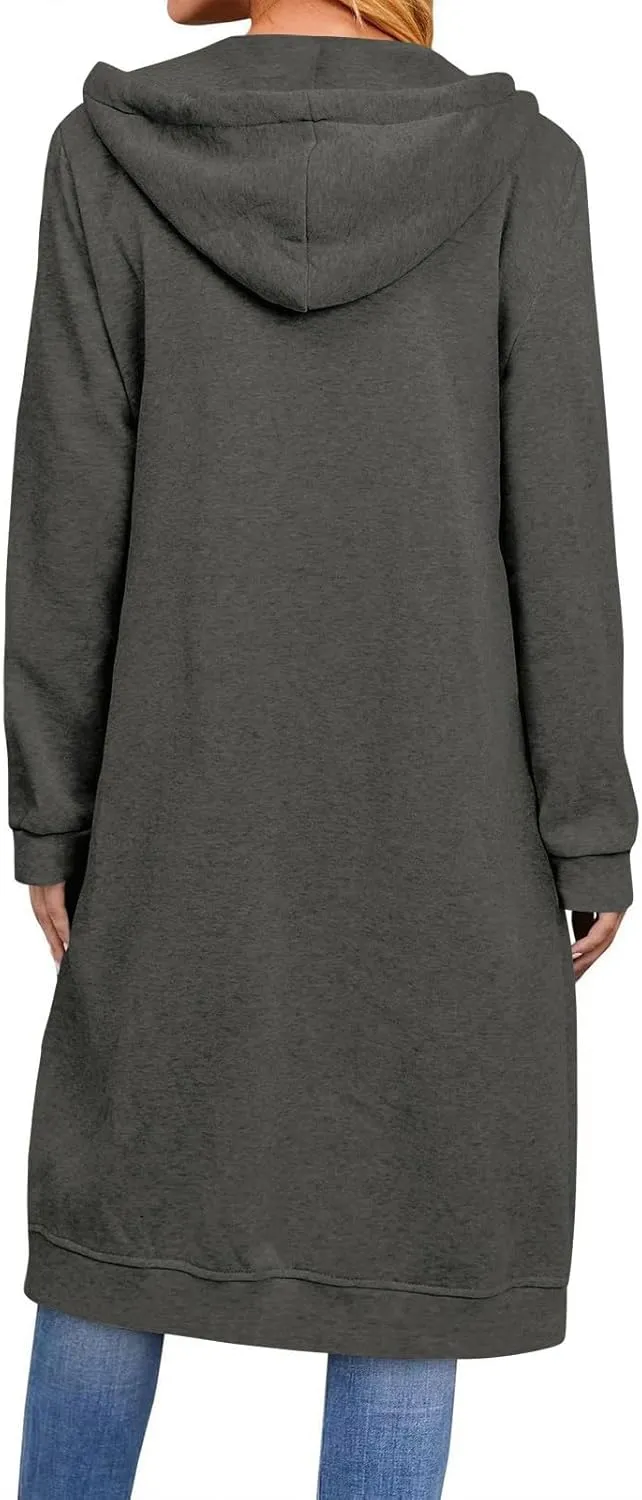 Women's Casual Pockets Zip up Hoodies Longwear Tunic Sweatshirt Oversized Long Hoodie Jacket with Pockets