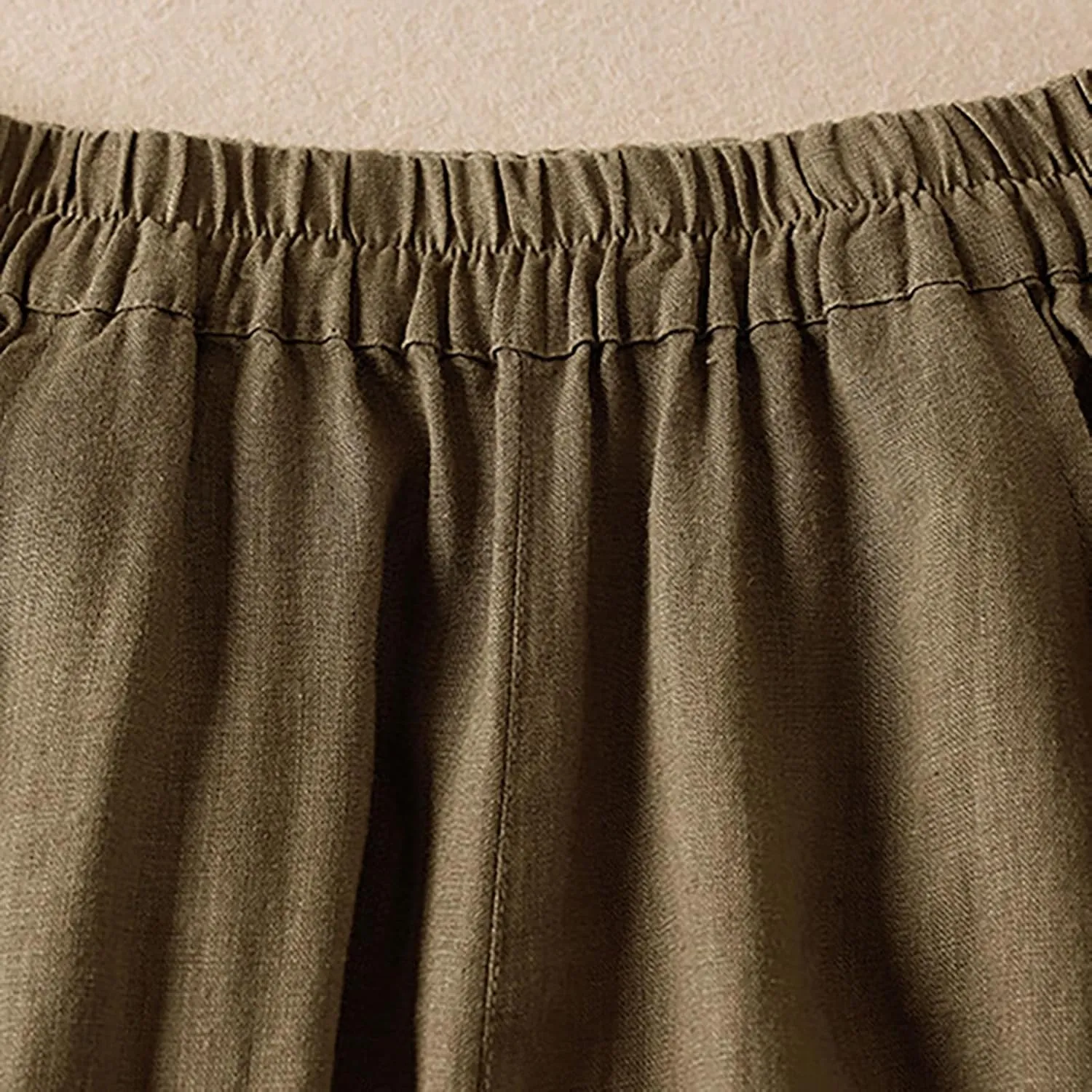 Womens Cotton Linen Capri Pants Casual Summer Elastic Wastic Loose Palazzo Harem Pants Wide Leg Trouser with Pockets