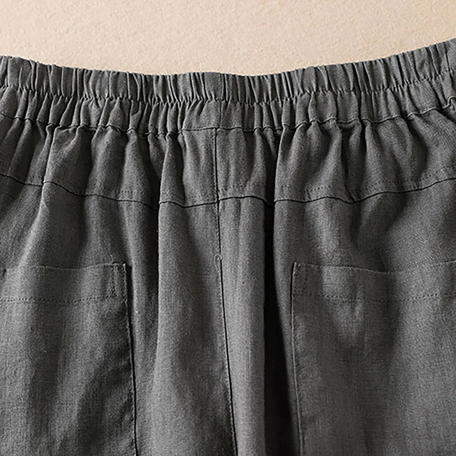 Womens Cotton Linen Capri Pants Casual Summer Elastic Wastic Loose Palazzo Harem Pants Wide Leg Trouser with Pockets