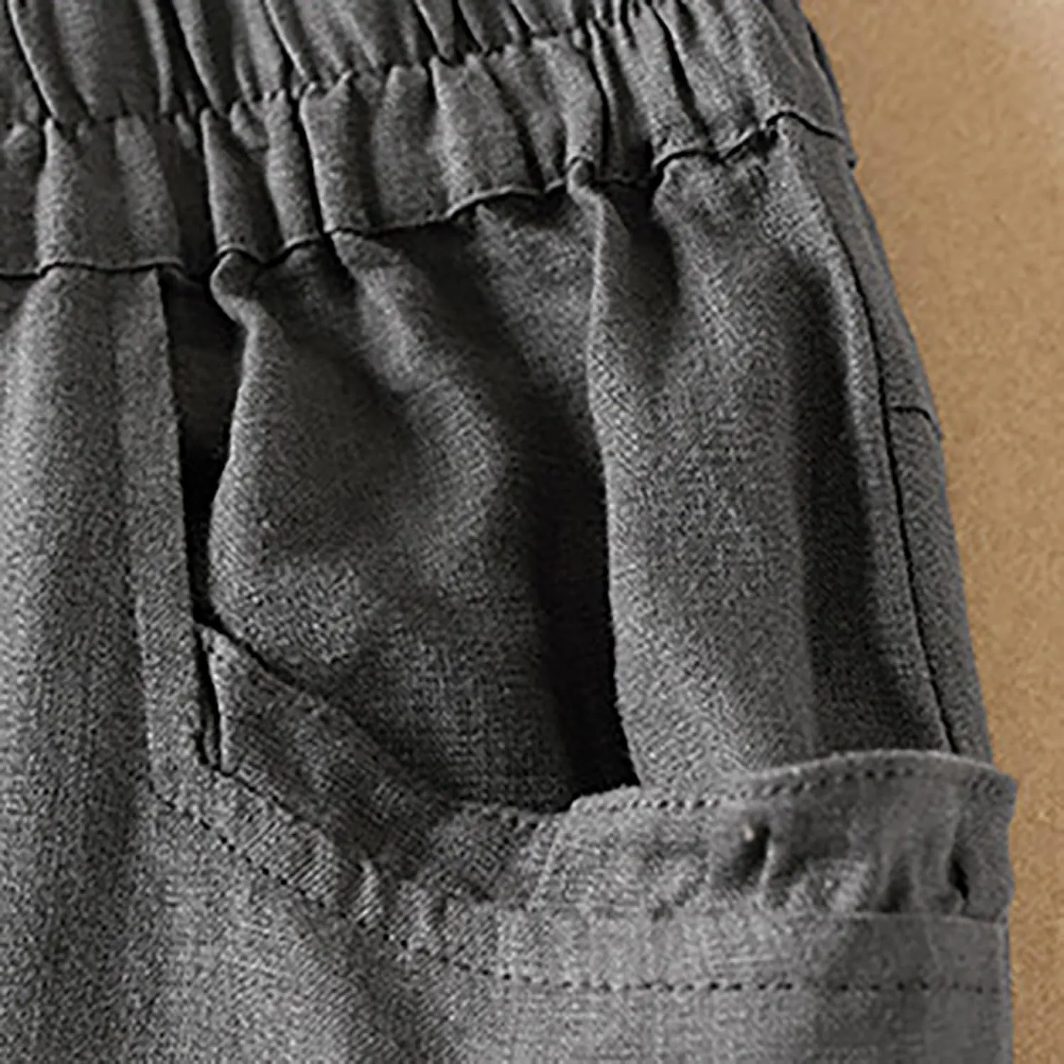 Womens Cotton Linen Capri Pants Casual Summer Elastic Wastic Loose Palazzo Harem Pants Wide Leg Trouser with Pockets