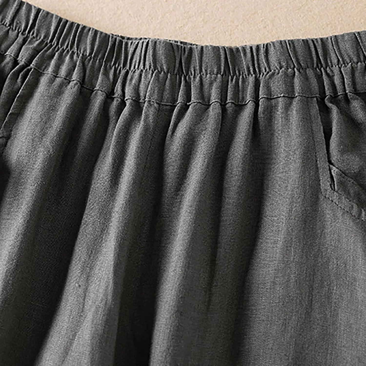 Womens Cotton Linen Capri Pants Casual Summer Elastic Wastic Loose Palazzo Harem Pants Wide Leg Trouser with Pockets
