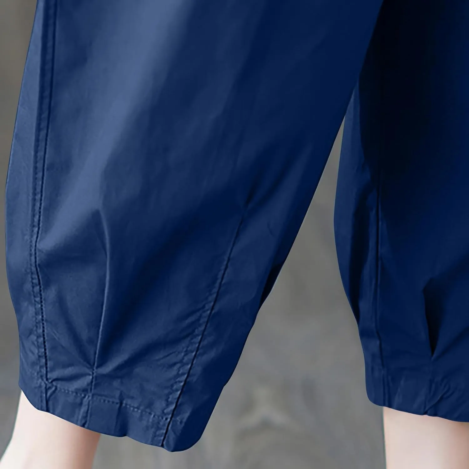 Womens Cotton Linen Capri Pants Casual Summer Elastic Wastic Loose Palazzo Pants Wide Leg Harem Trouser with Pockets