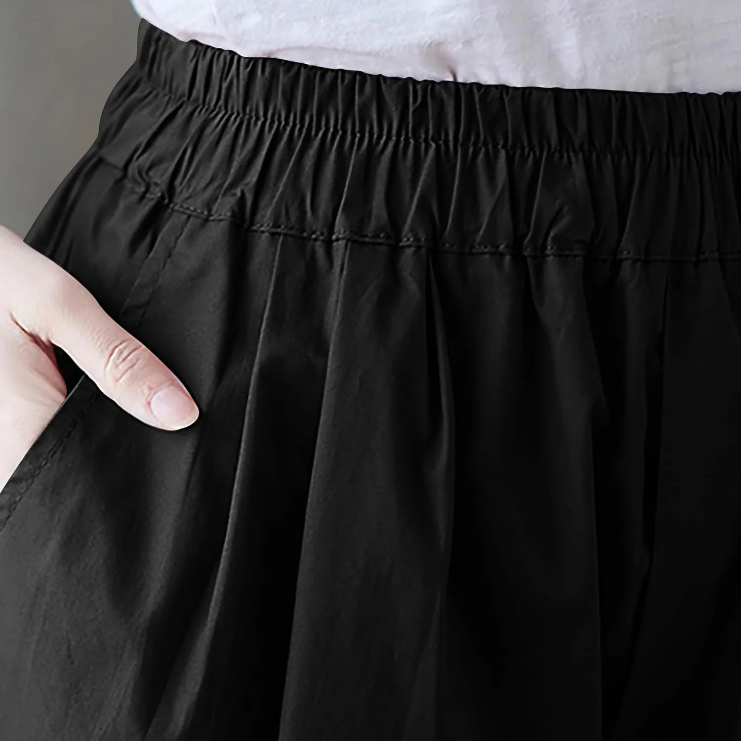 Womens Cotton Linen Capri Pants Casual Summer Elastic Wastic Loose Palazzo Pants Wide Leg Harem Trouser with Pockets