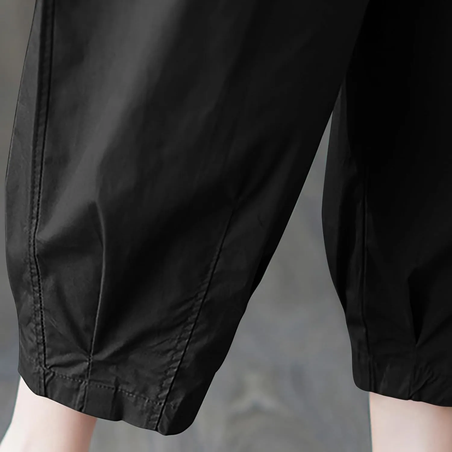 Womens Cotton Linen Capri Pants Casual Summer Elastic Wastic Loose Palazzo Pants Wide Leg Harem Trouser with Pockets