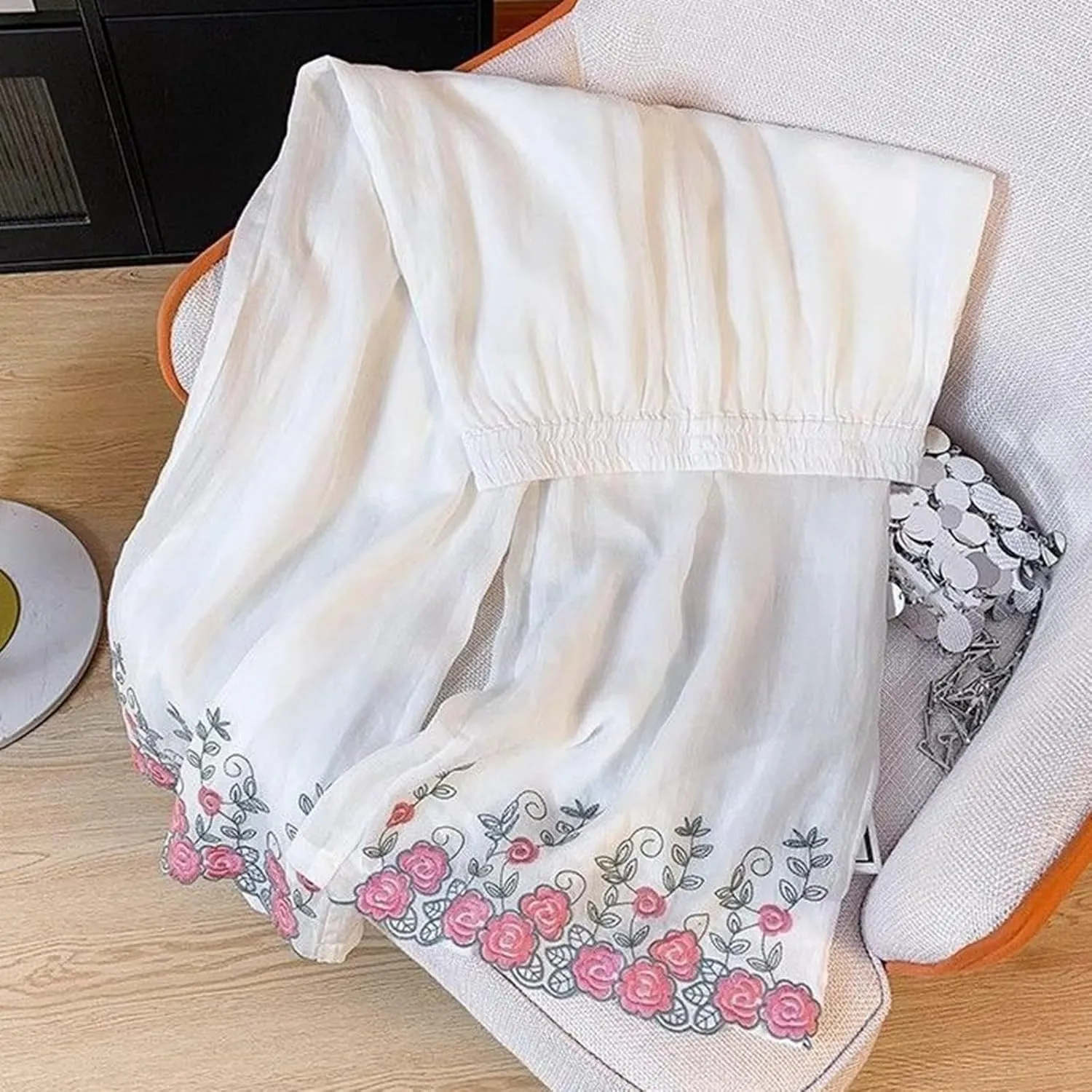 Women's Cotton Linen Cropped Wide Leg Pants Elastic Waist Casual Palazzo Trousers Drawstring Baggy Flowy Beach Culottes