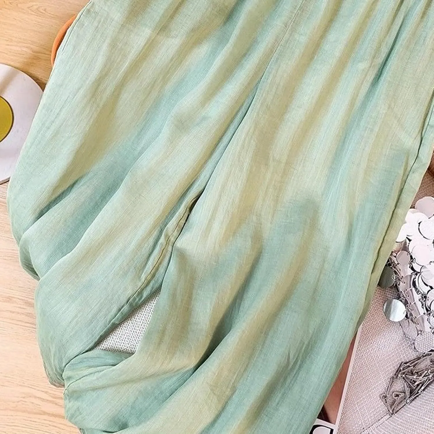 Women's Cotton Linen Cropped Wide Leg Pants Elastic Waist Casual Palazzo Trousers Drawstring Baggy Flowy Beach Culottes