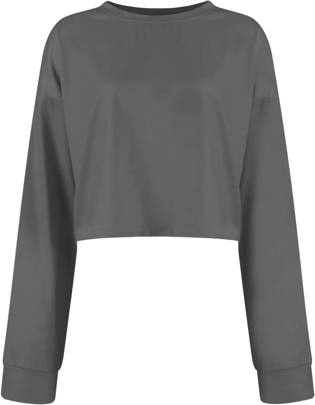 Womens Cropped Sweatshirt Long Sleeve Crewneck Oversized Sweater Tops Casual Comfy Loose Tunic Pullover Preppy Clothes