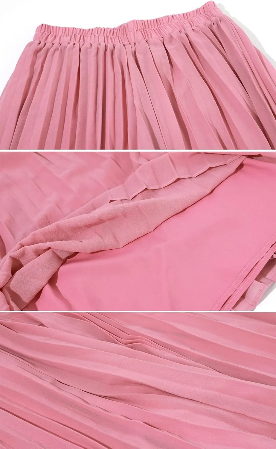 Women's Elastic Waist Pleated Chiffon Culottes Cropped Wide Leg Flowy Pants