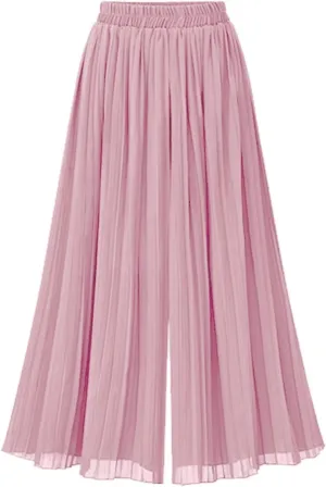 Women's Elastic Waist Pleated Chiffon Culottes Cropped Wide Leg Flowy Pants