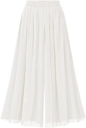 Women's Elastic Waist Pleated Chiffon Culottes Cropped Wide Leg Flowy Pants