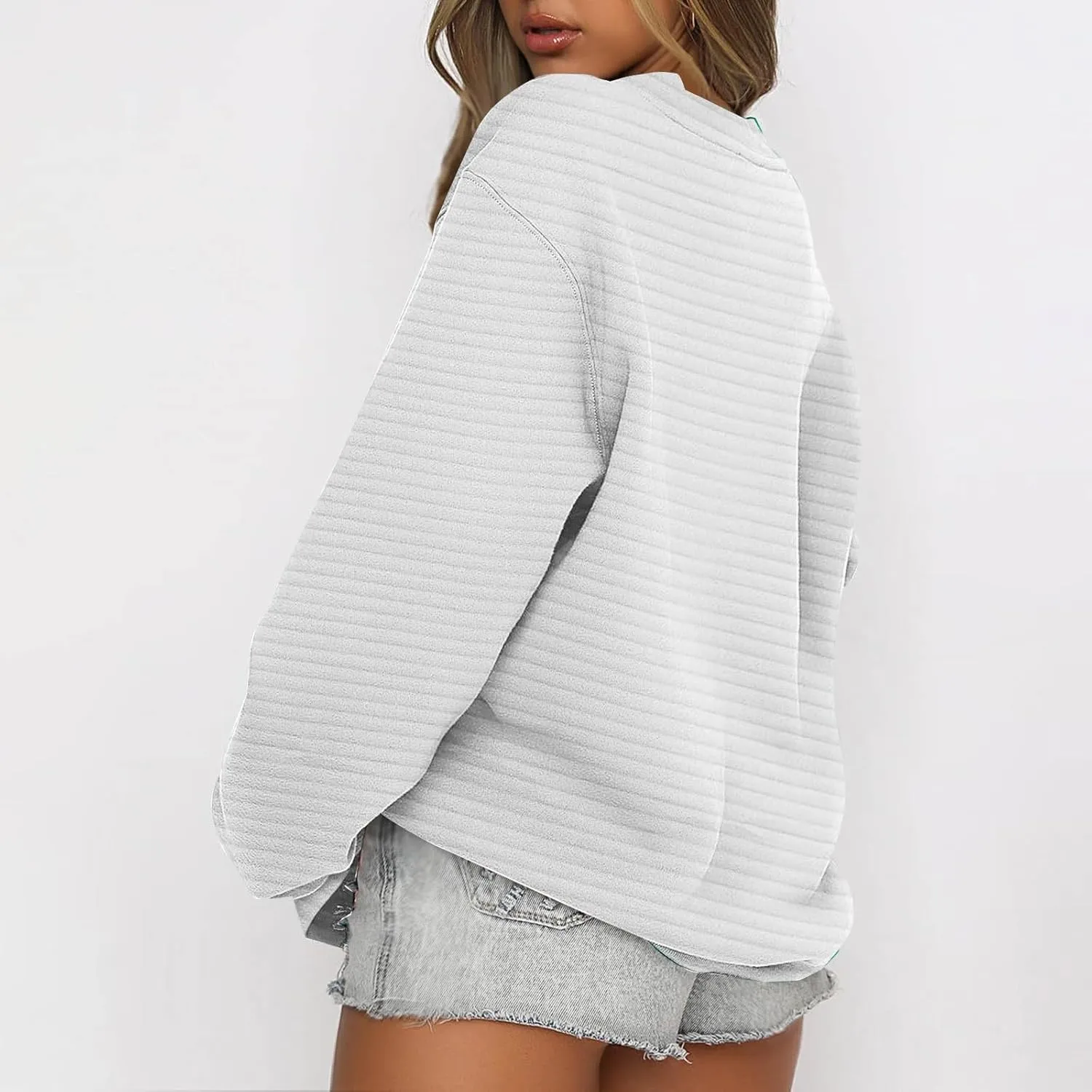 Women's Fashion Hoodies & Sweatshirts 2024 Oversized Long Sleeve Textured Sweatshirt Loose Fall Teen Girls Outfits