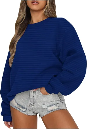 Women's Fashion Hoodies & Sweatshirts 2024 Oversized Long Sleeve Textured Sweatshirt Loose Fall Teen Girls Outfits