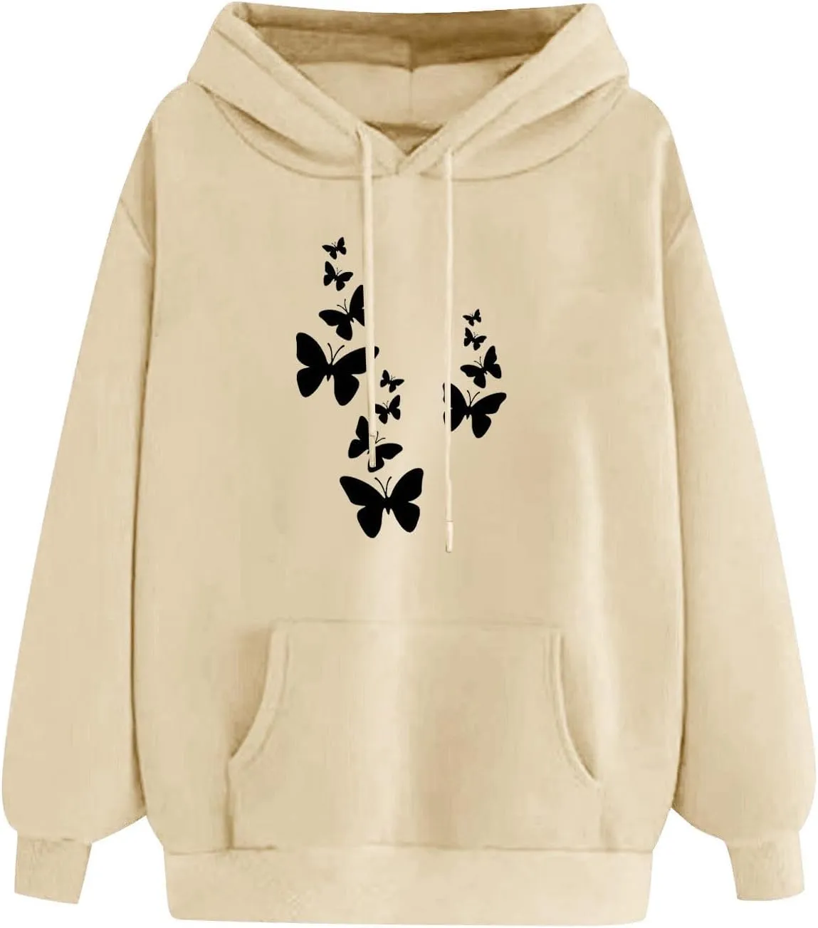 Womens Fashion Sweatshirt 2023 Long Sleeve Butterfly Graphic Drawstring Cute Pullover Hoodies Slim Casual Shirts with Pocket
