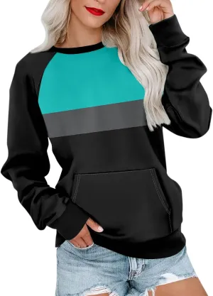 Women's Fashion Sweatshirt 2024 Casual Loose Splicing Color Block Hoodless Wide Hem Long Sleeve Fall outfits Clothes