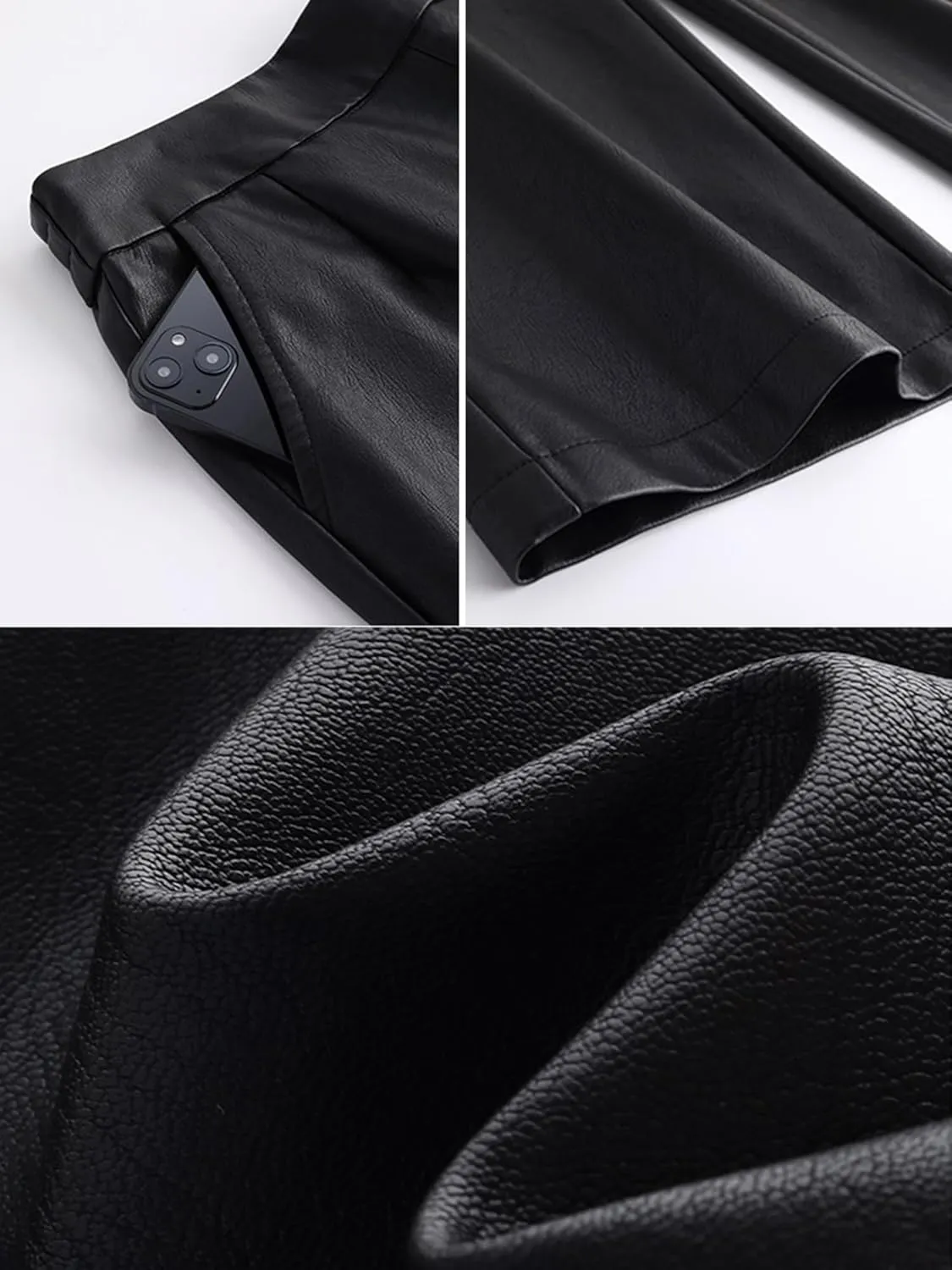 Women's Faux PU Leather Pants High Waist Wide Leg Trousers Culottes