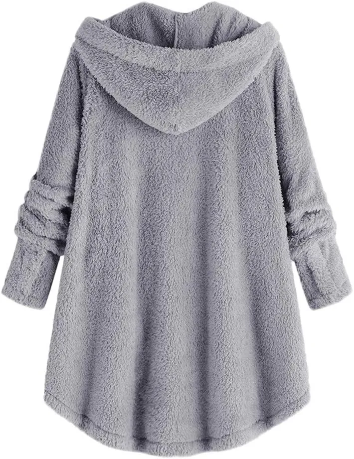 Womens Fleece Winter Coats Hooded Faux Shearling Shaggy Hoodies Long Sleeve Oversized Loose Thicken Warm Pullover Tops 2023