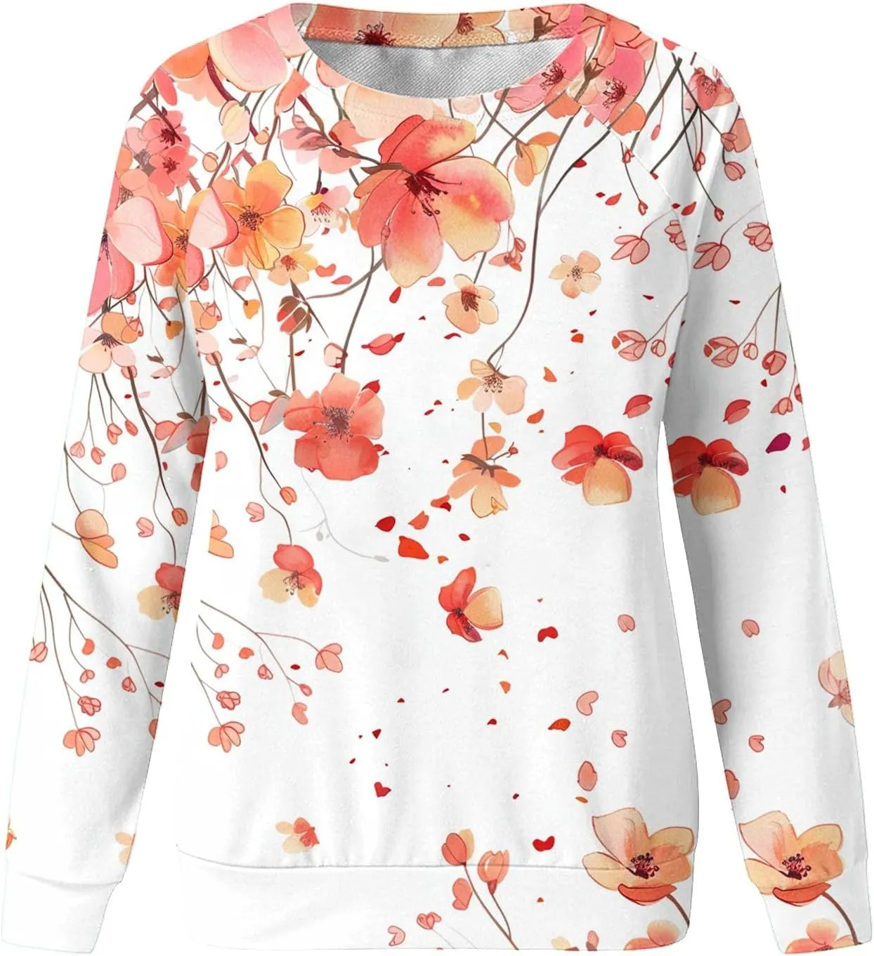 Womens Floral Shirts Long Sleeve Crewneck Sweatshirt Comfy Casual Trendy Fall Outfits Loose Fit Tunic Cute Tops
