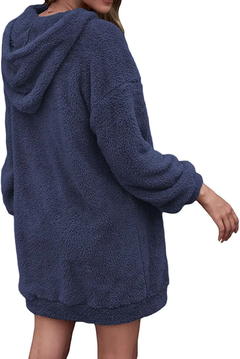 Womens Fuzzy Fleece Hoodies Oversized Half Zip Pullover Winter Long Sleeve Hooded Sweatshirts Casual Tunic Tops