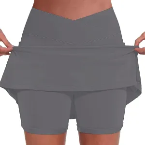 Womens Golf Pleated Tennis Skirts Solid Color Style Culottes Skinny Mid Waisted Athletic Sport Fashion Short Skirts